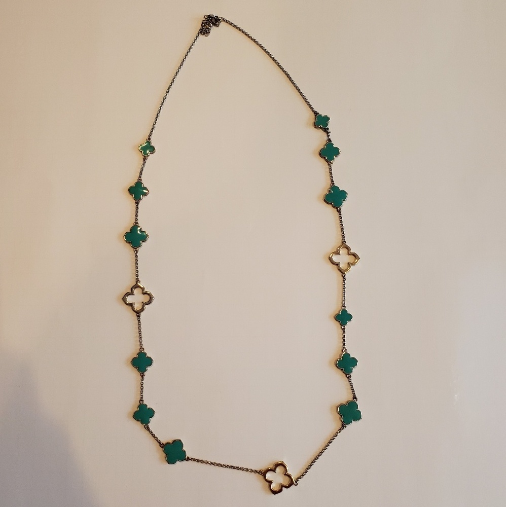 Green blue necklace with gold chain